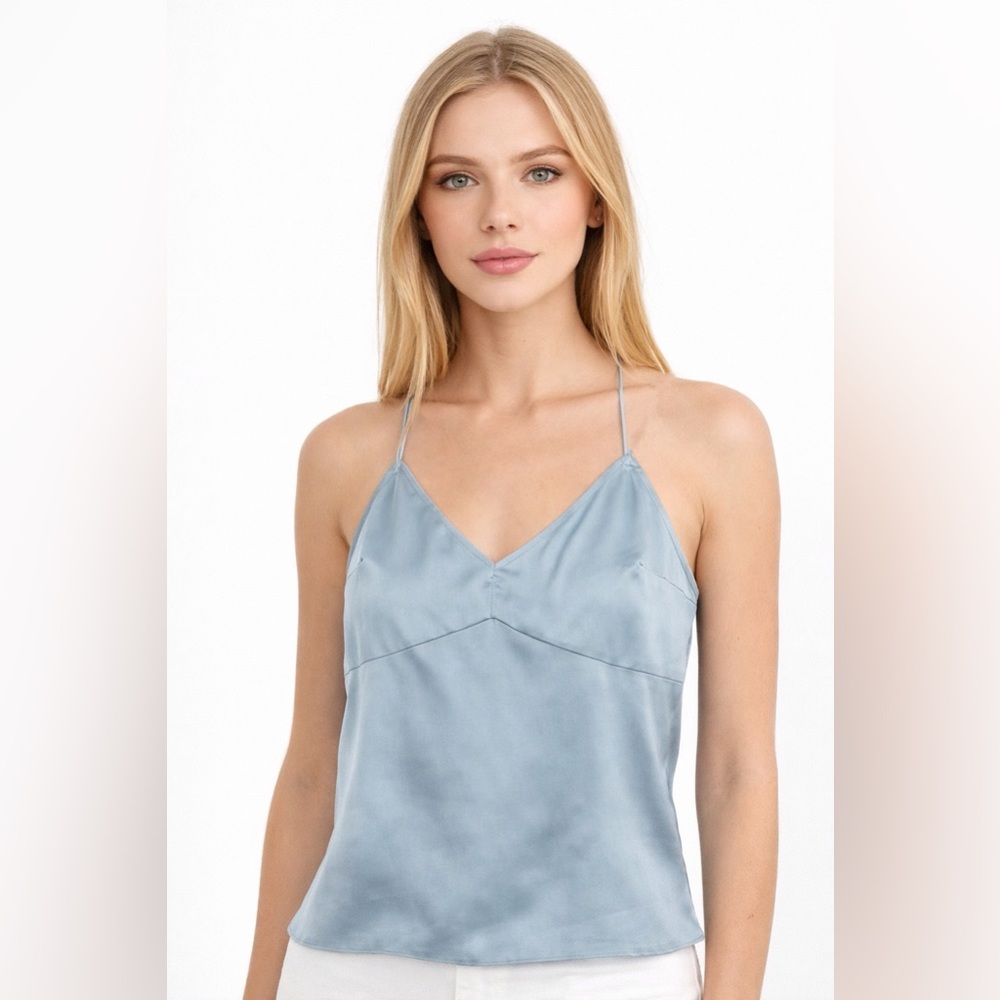 NWT Abercrombie & Fitch satin cross back tank top in a light blue XS
